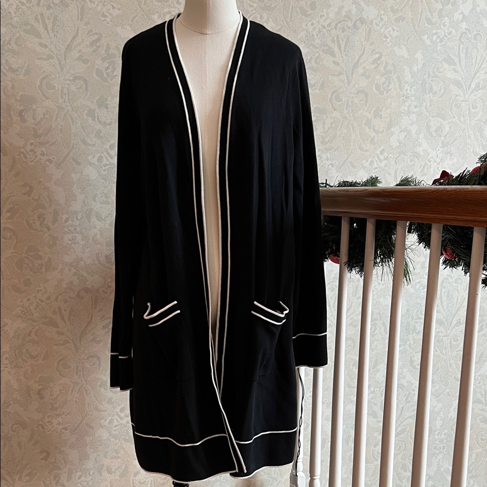 Talbots Black Cardigan with White Trim